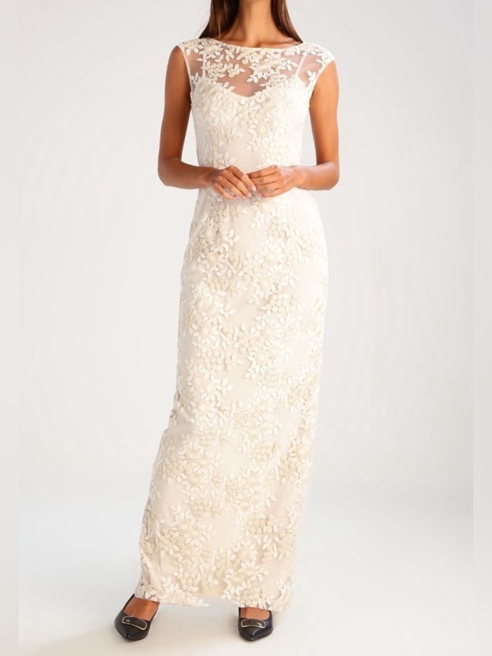 Ralph Lauren Cream Floral Lace Backless Evening Gown